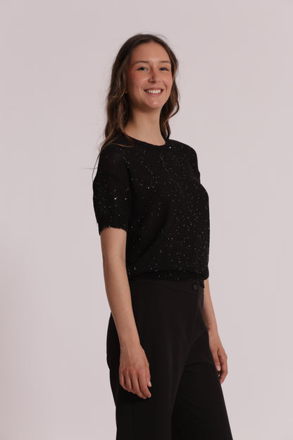 MAGLIA TRASPARENTE CON PAILLETTES A MANICHE CORTE