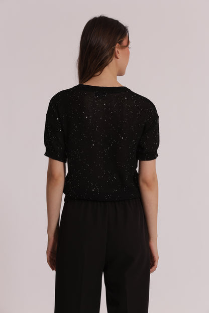 MAGLIA TRASPARENTE CON PAILLETTES A MANICHE CORTE