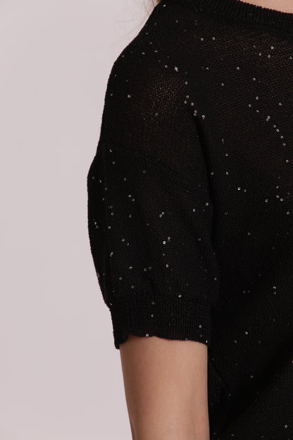 MAGLIA TRASPARENTE CON PAILLETTES A MANICHE CORTE