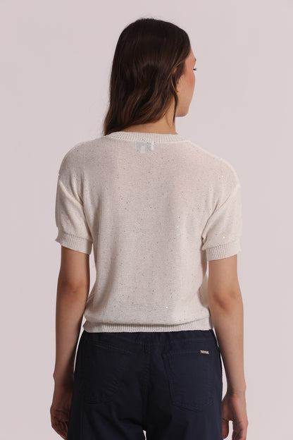 MAGLIA TRASPARENTE CON PAILLETTES A MANICHE CORTE