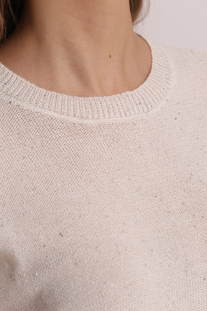 MAGLIA TRASPARENTE CON PAILLETTES A MANICHE CORTE