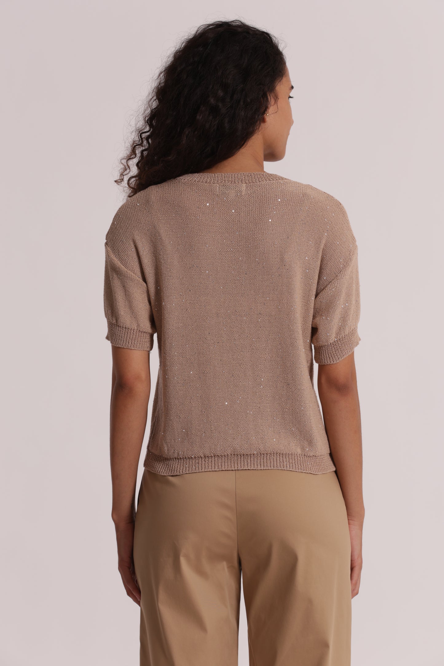 MAGLIA TRASPARENTE CON PAILLETTES A MANICHE CORTE