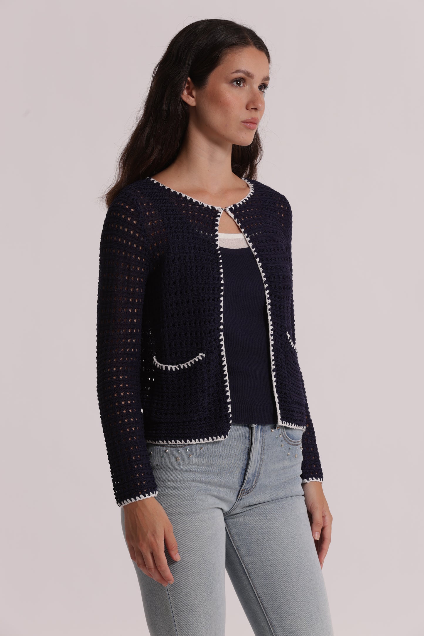 CARDIGAN TRAFORATO BICOLOR