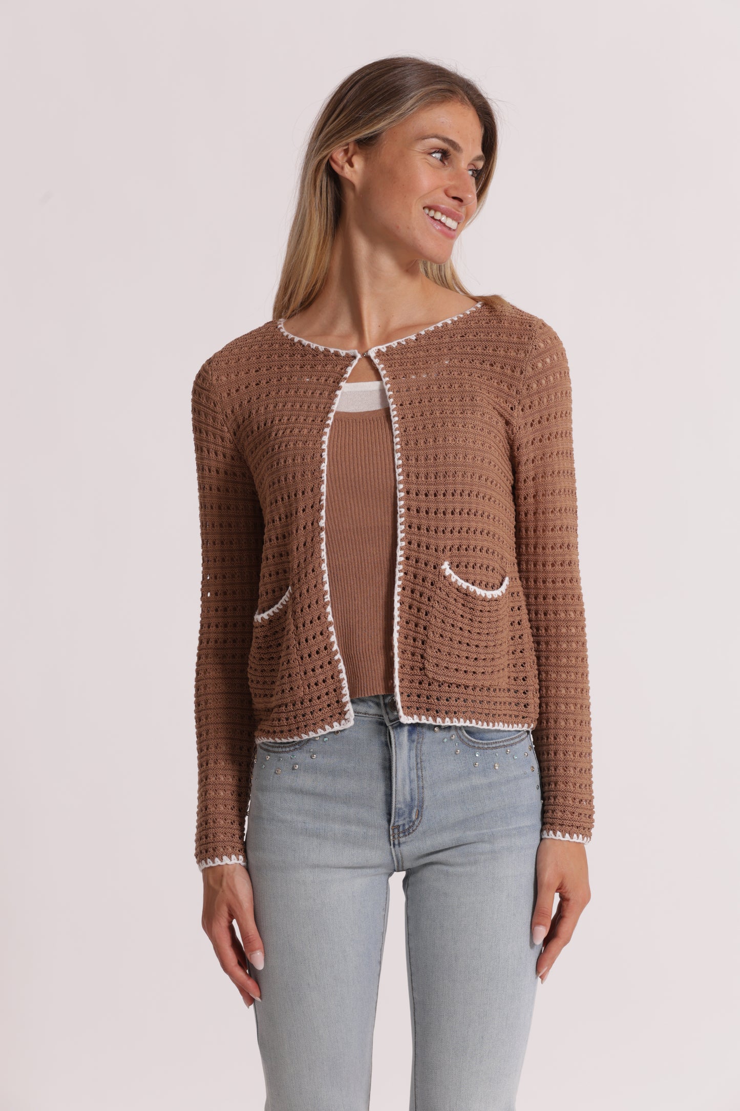 CARDIGAN TRAFORATO BICOLOR
