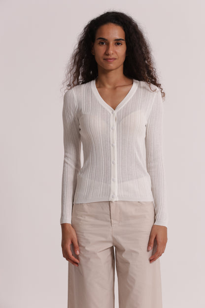 CARDIGAN A COSTINE IN MAGLIA CON BOTTONI