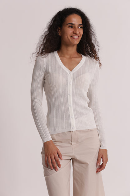CARDIGAN A COSTINE IN MAGLIA CON BOTTONI