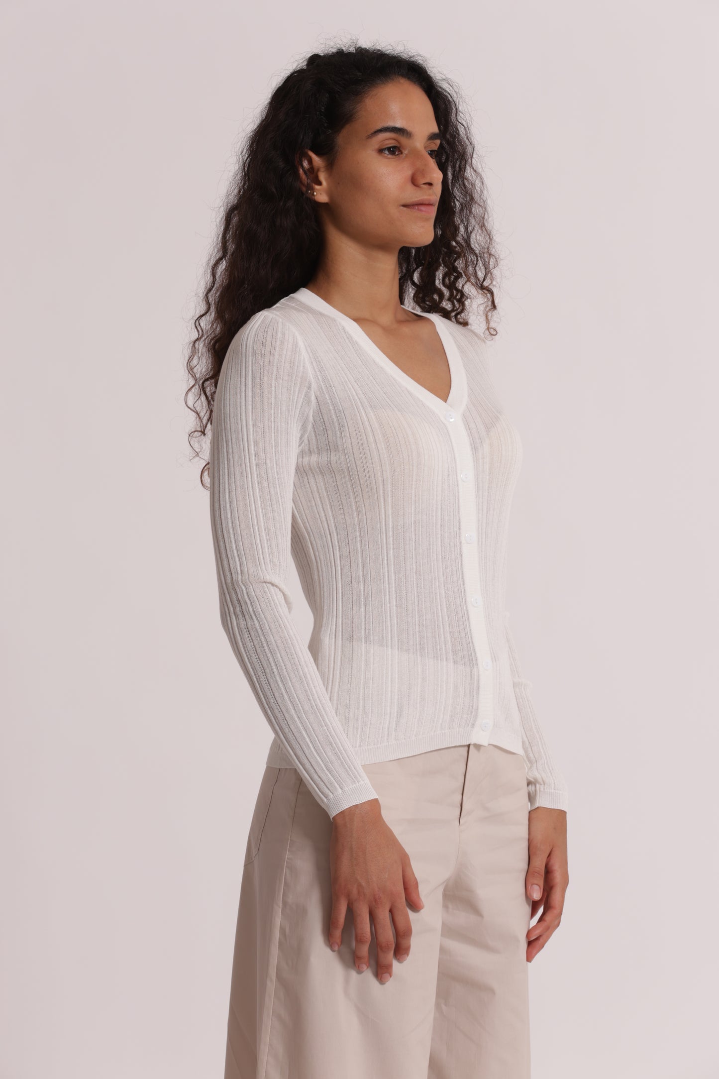 CARDIGAN A COSTINE IN MAGLIA CON BOTTONI