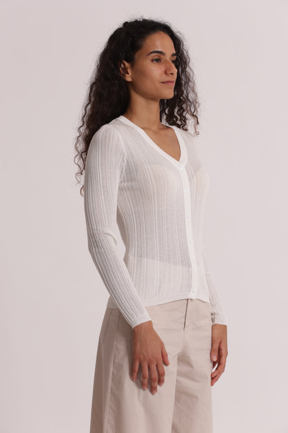 CARDIGAN A COSTINE IN MAGLIA CON BOTTONI