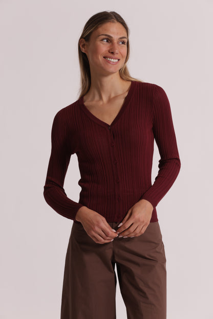 CARDIGAN A COSTINE IN MAGLIA CON BOTTONI