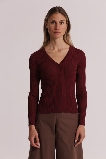 CARDIGAN A COSTINE IN MAGLIA CON BOTTONI