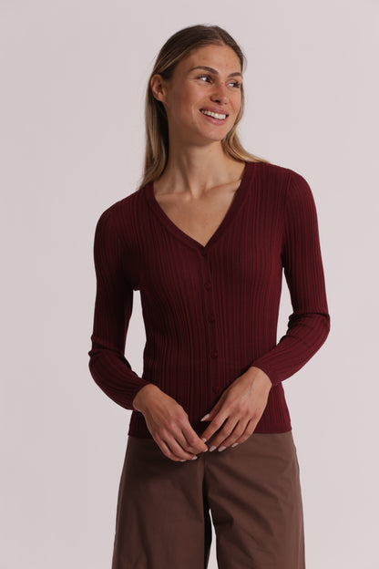 CARDIGAN A COSTINE IN MAGLIA CON BOTTONI
