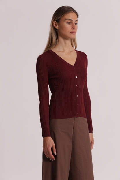 CARDIGAN A COSTINE IN MAGLIA CON BOTTONI