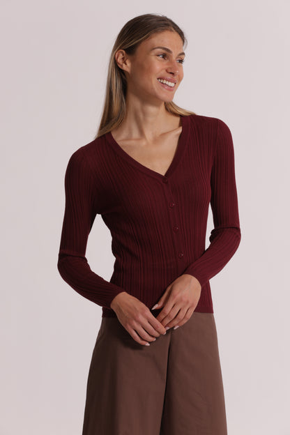 CARDIGAN A COSTINE IN MAGLIA CON BOTTONI