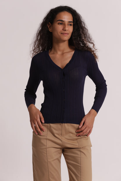 CARDIGAN A COSTINE IN MAGLIA CON BOTTONI