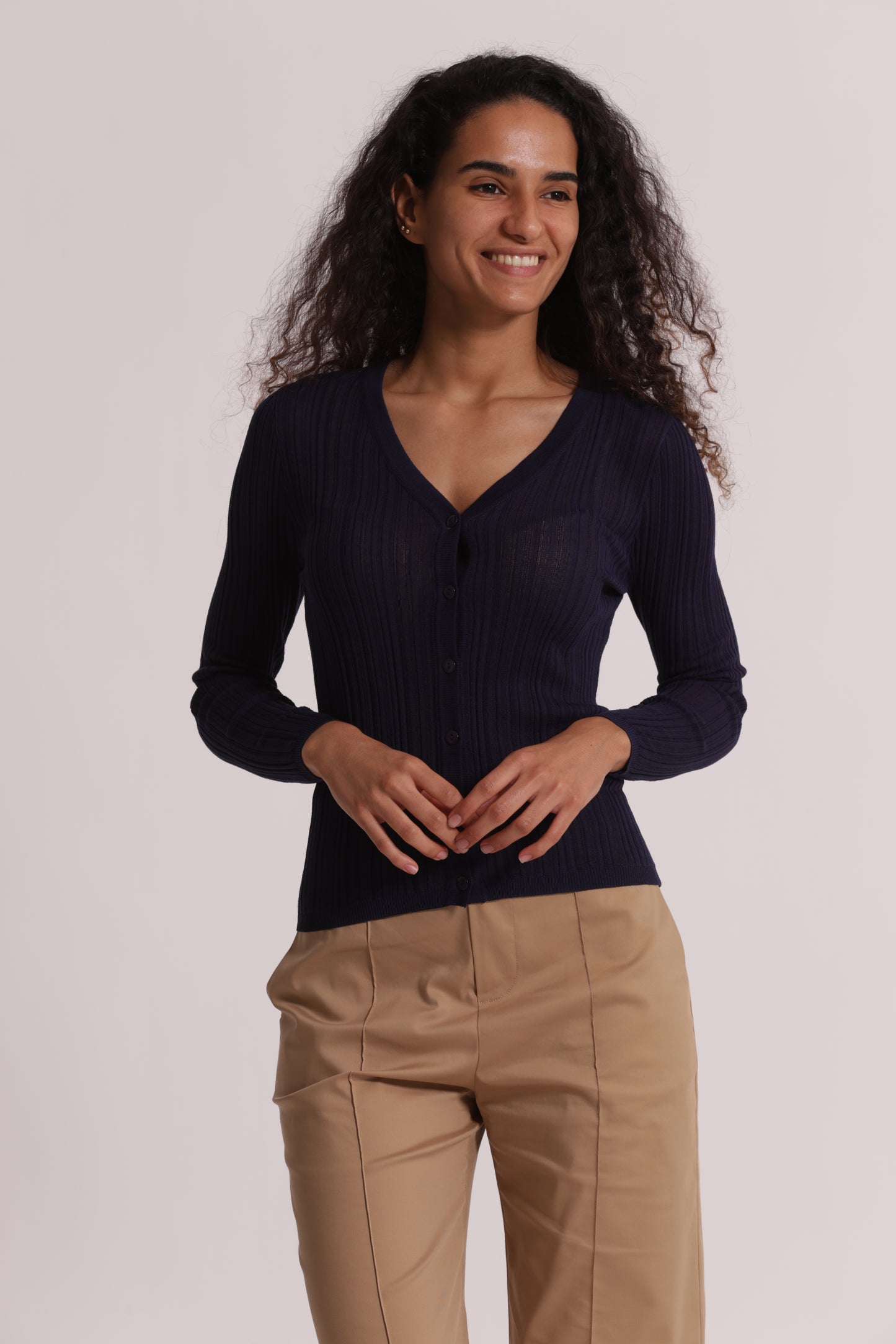 CARDIGAN A COSTINE IN MAGLIA CON BOTTONI