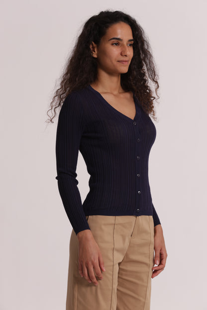 CARDIGAN A COSTINE IN MAGLIA CON BOTTONI