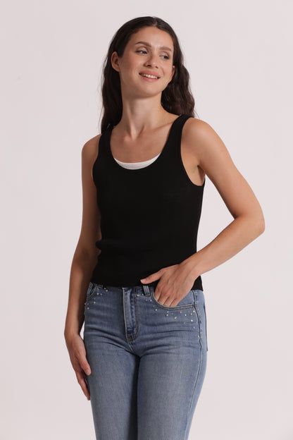 TOP IN MAGLIA DOPPIO SCOLLO