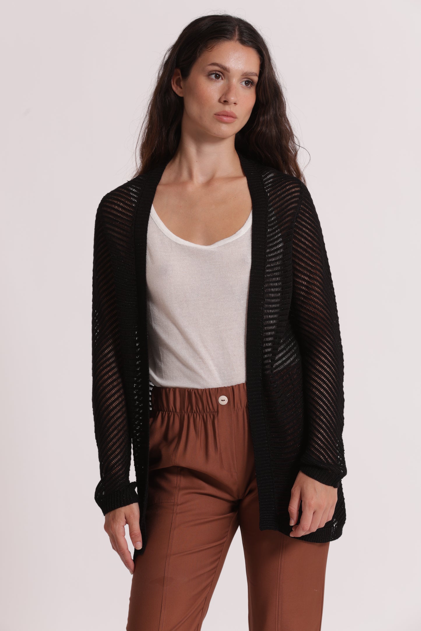 CARDIGAN LUNGO IN MAGLIA TRAFORATO
