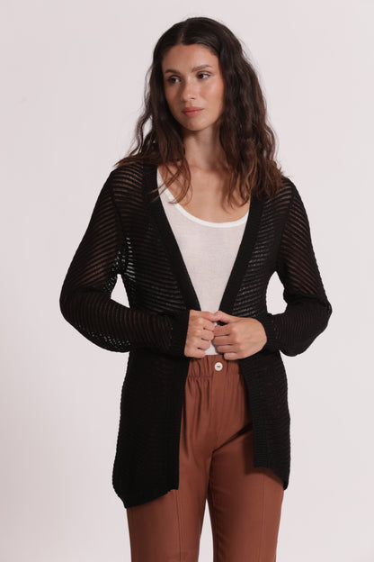 CARDIGAN LUNGO IN MAGLIA TRAFORATO