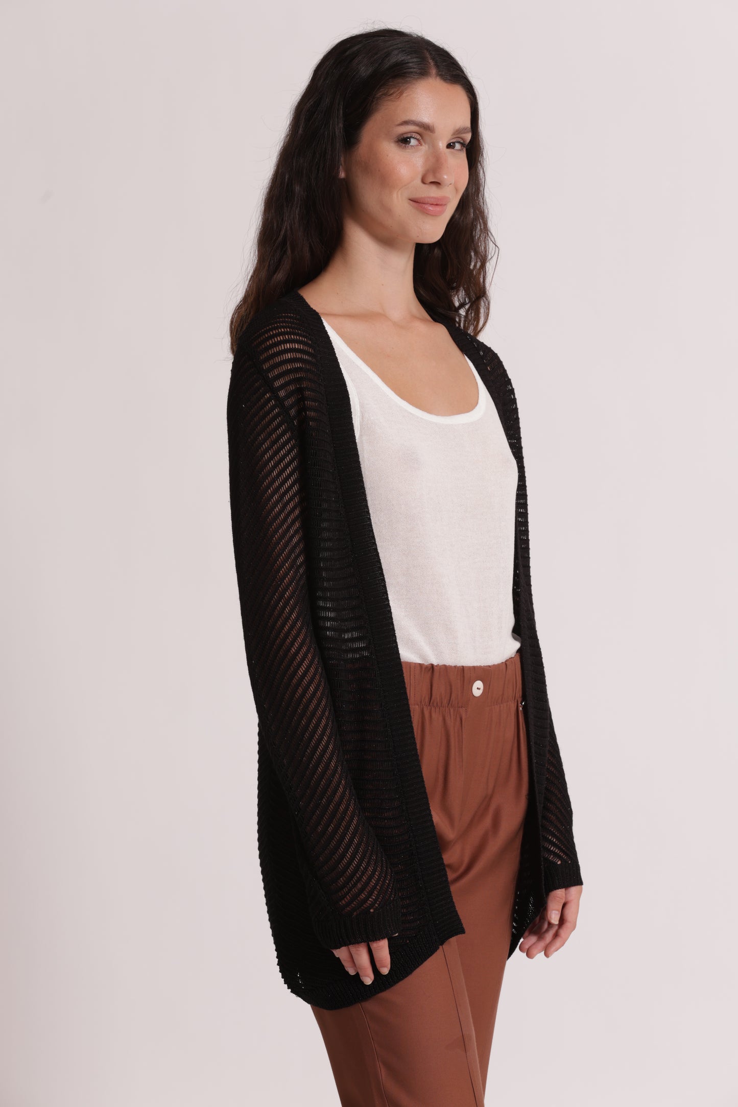 CARDIGAN LUNGO IN MAGLIA TRAFORATO