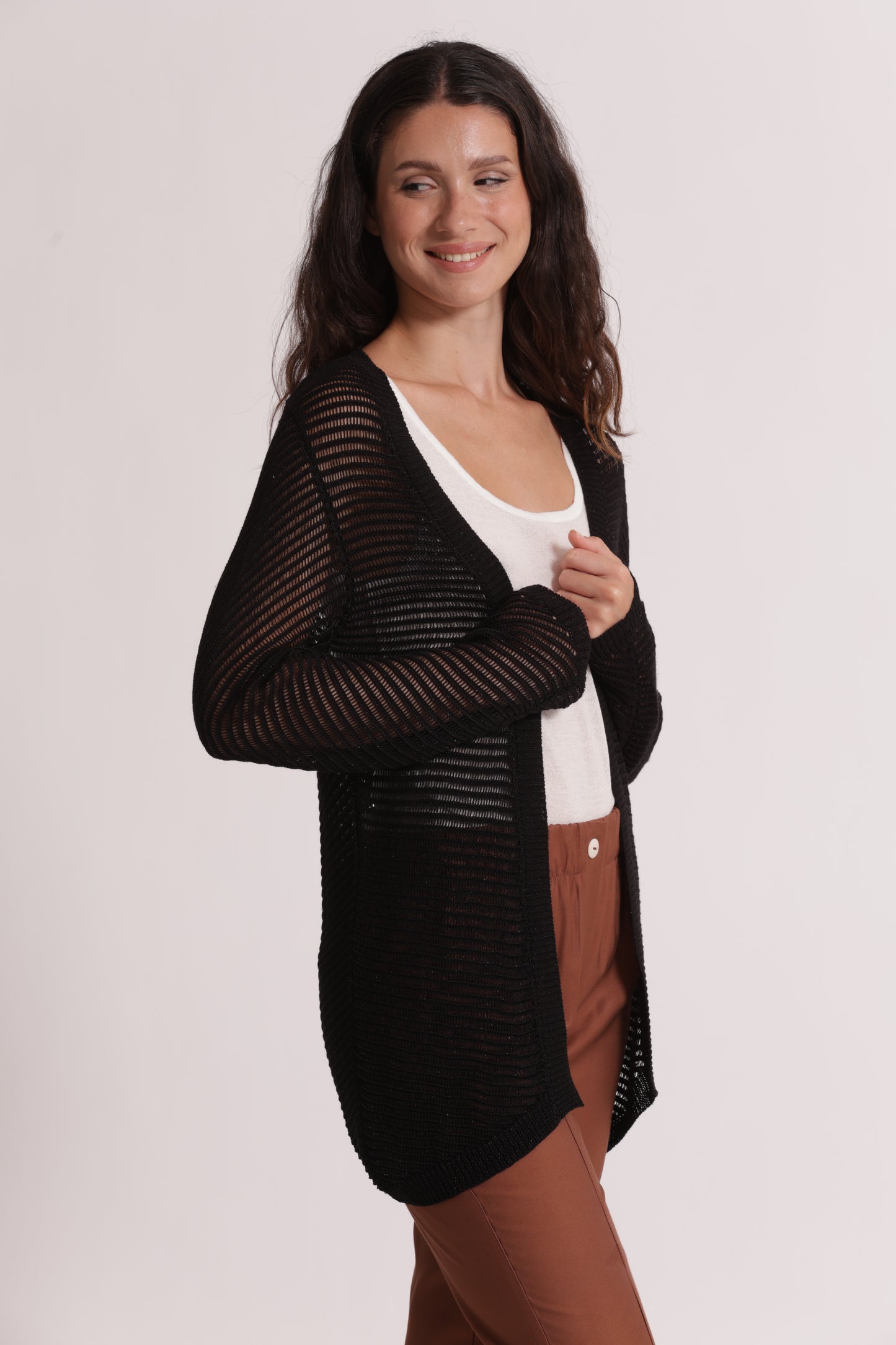 CARDIGAN LUNGO IN MAGLIA TRAFORATO