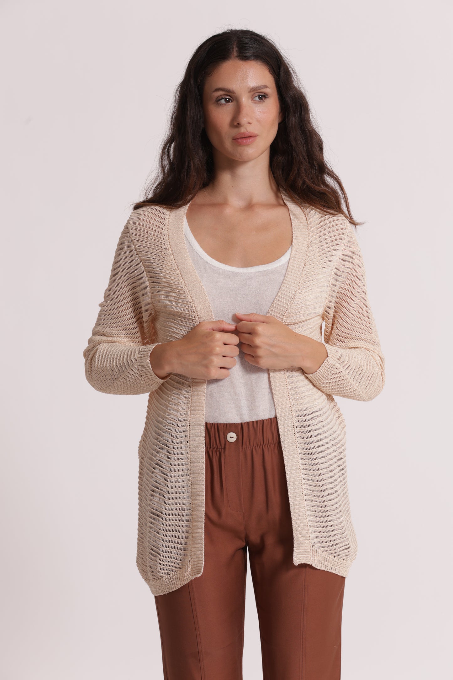 CARDIGAN LUNGO IN MAGLIA TRAFORATO