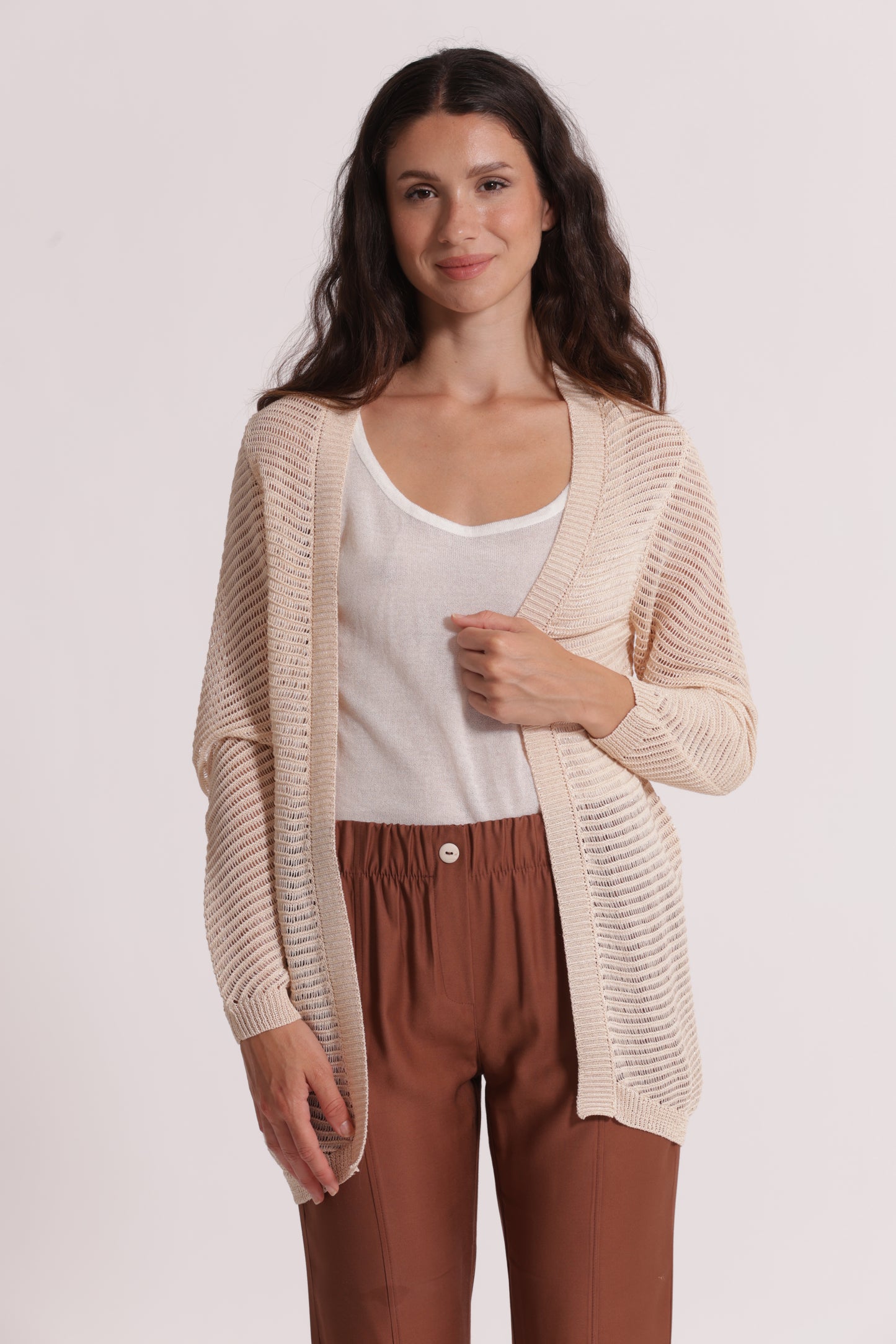 CARDIGAN LUNGO IN MAGLIA TRAFORATO