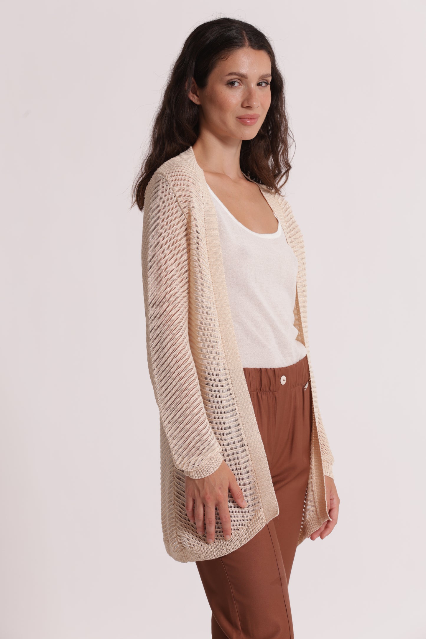 CARDIGAN LUNGO IN MAGLIA TRAFORATO