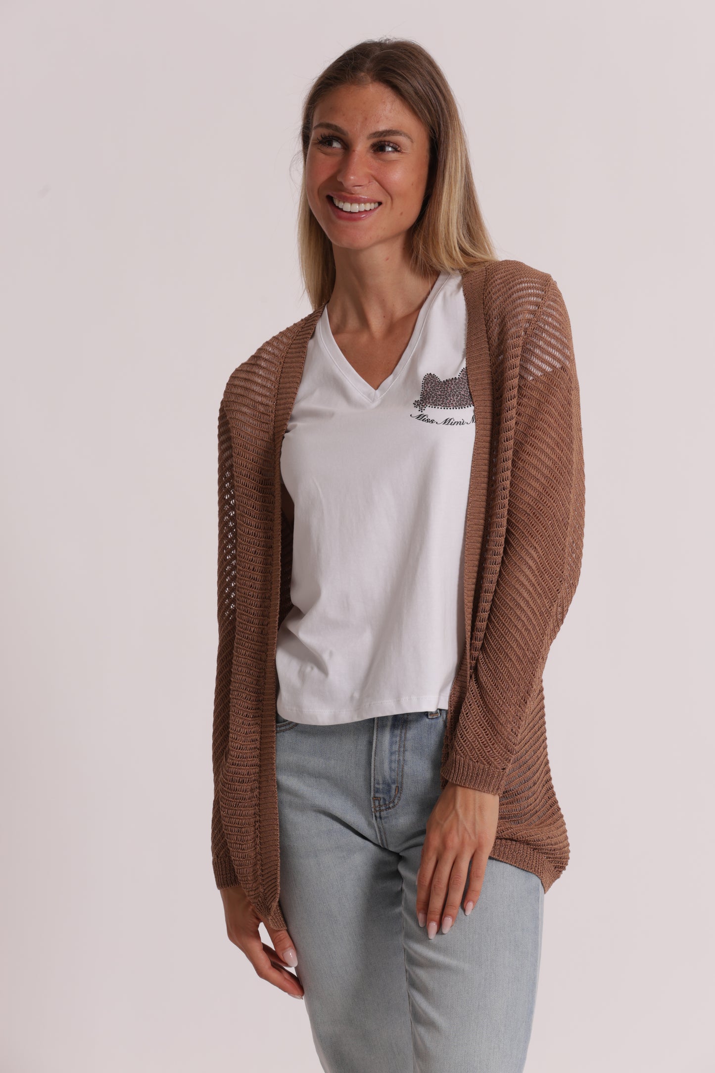 CARDIGAN LUNGO IN MAGLIA TRAFORATO