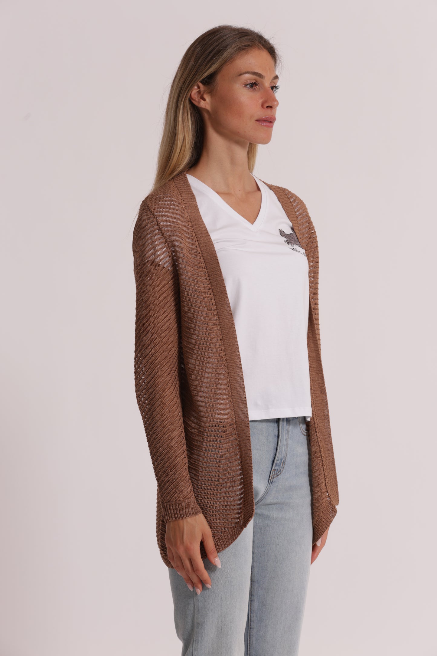 CARDIGAN LUNGO IN MAGLIA TRAFORATO