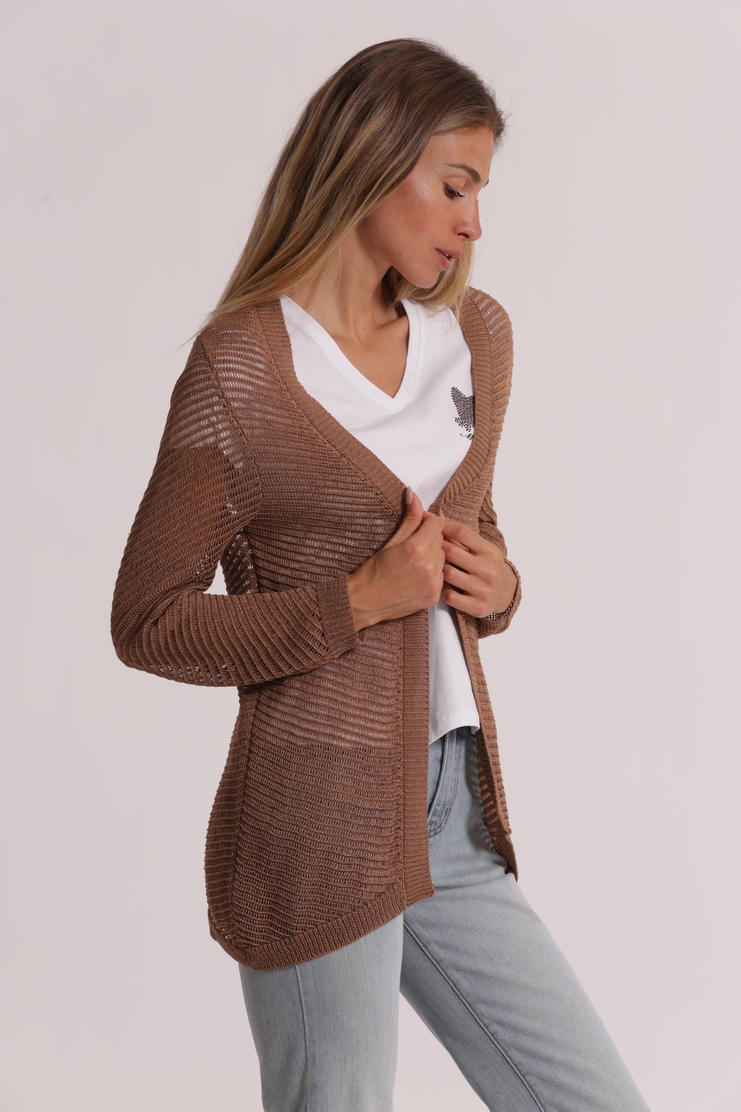 CARDIGAN LUNGO IN MAGLIA TRAFORATO