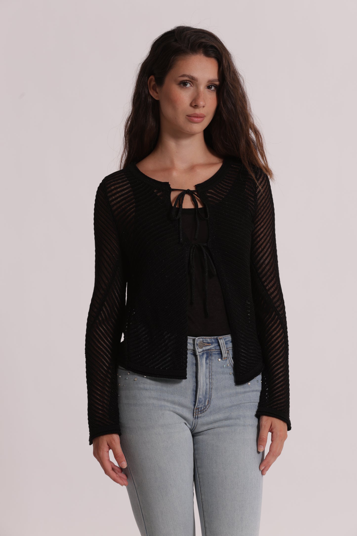 CARDIGAN IN MAGLIA CON FIOCCHI