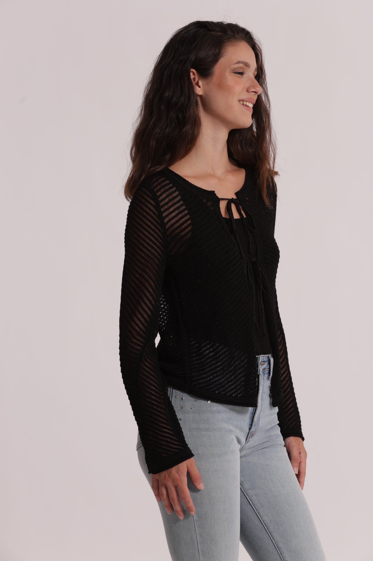 CARDIGAN IN MAGLIA CON FIOCCHI
