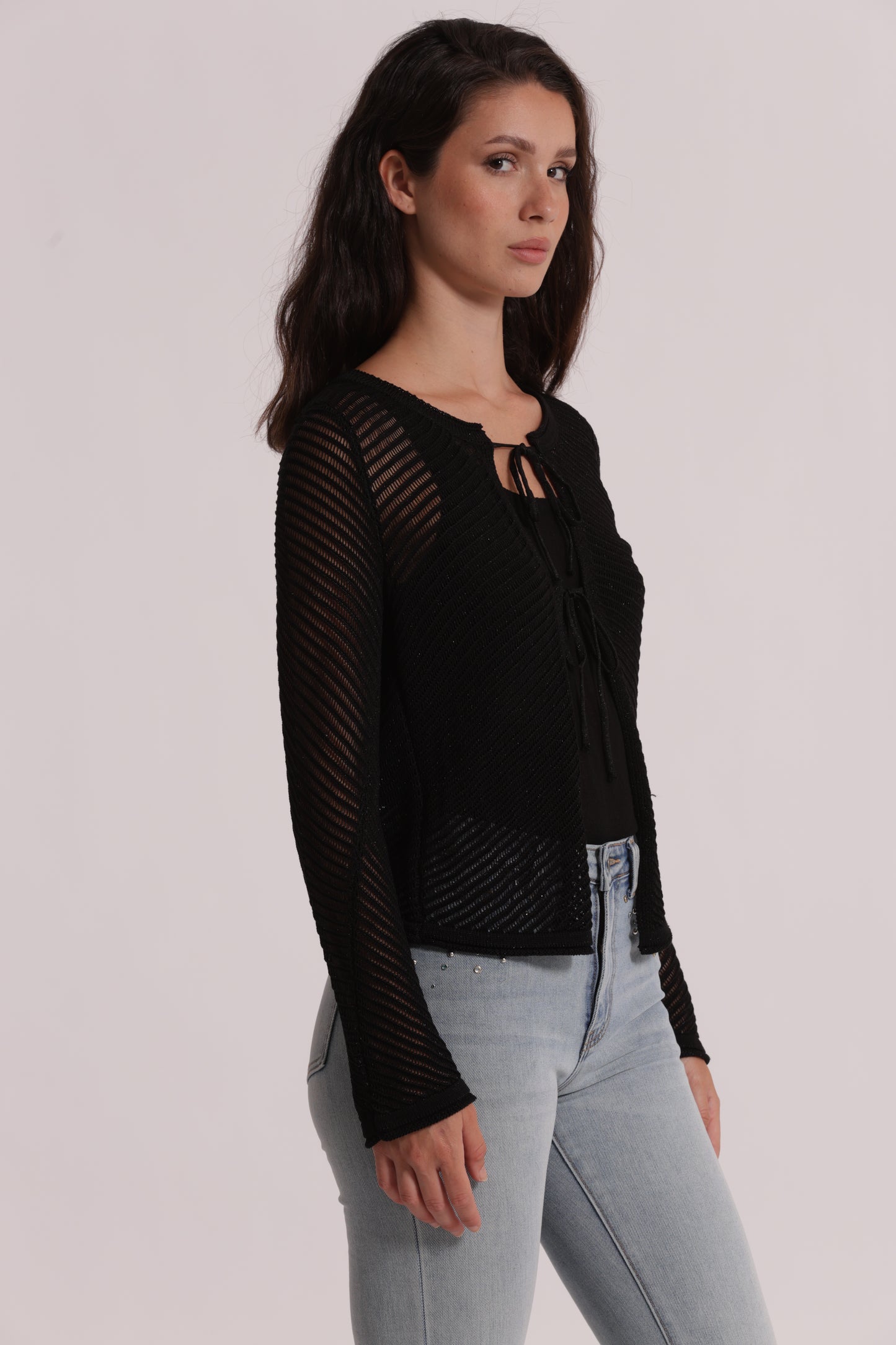 CARDIGAN IN MAGLIA CON FIOCCHI