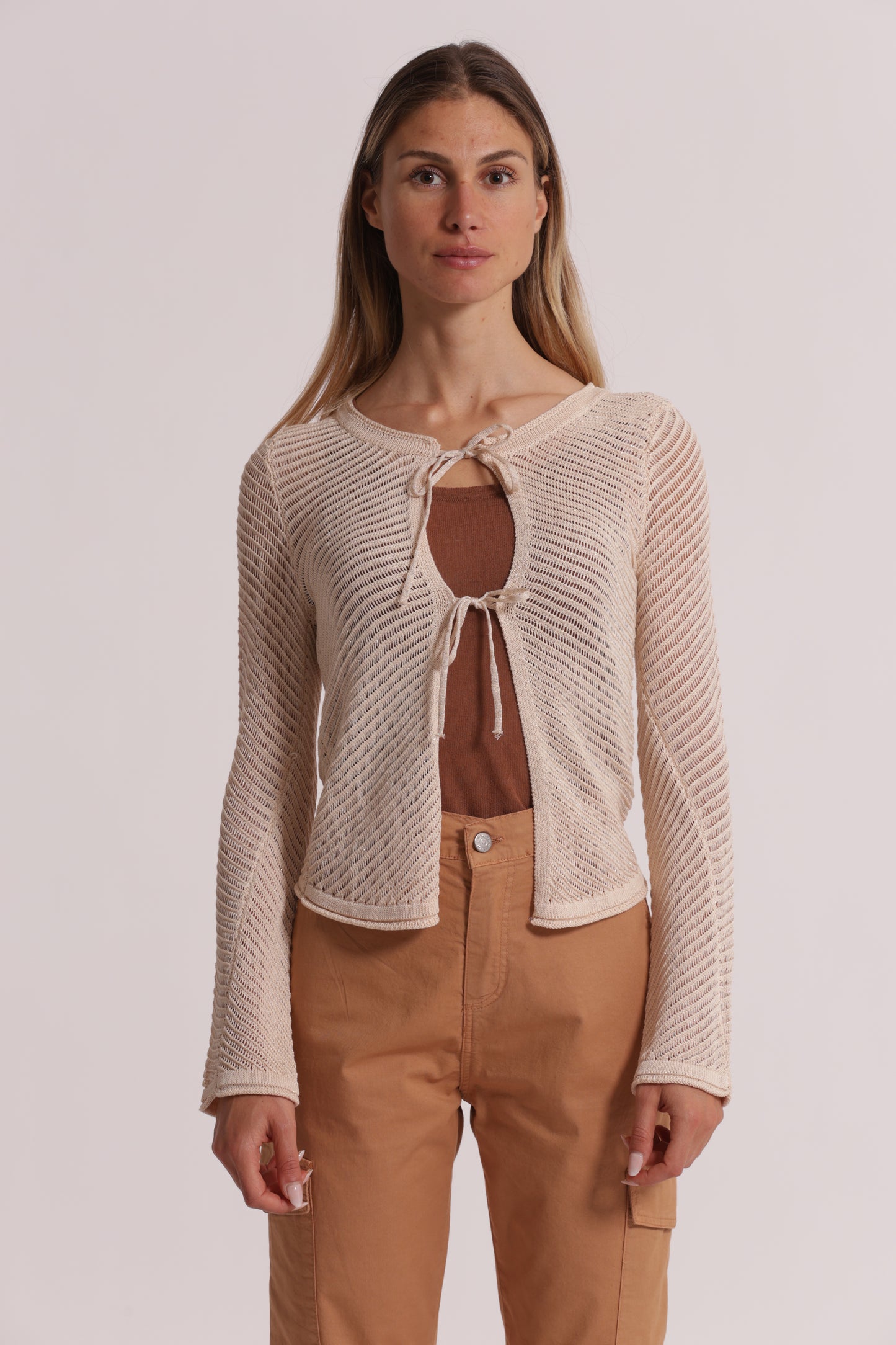CARDIGAN IN MAGLIA CON FIOCCHI