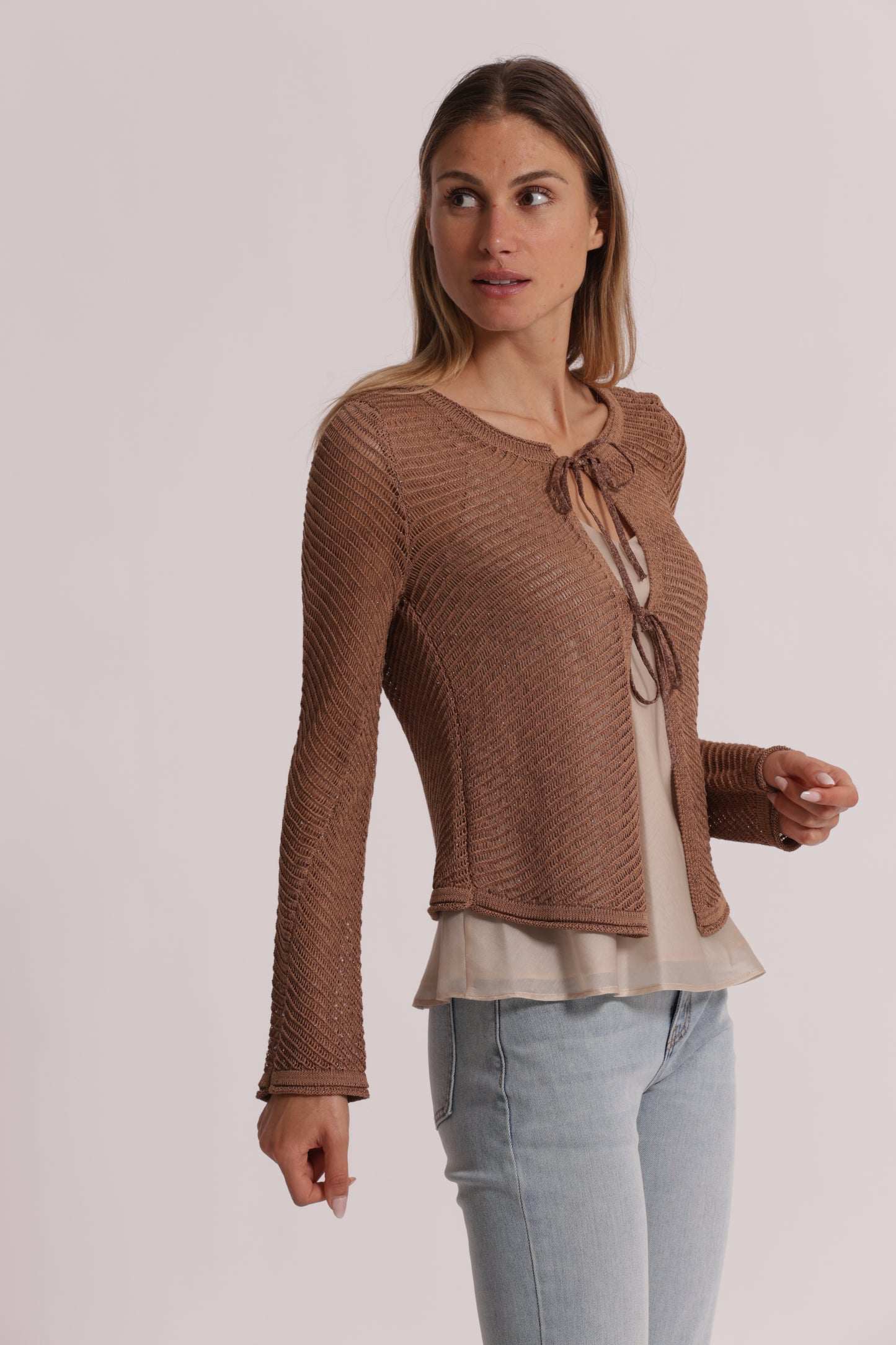 CARDIGAN IN MAGLIA CON FIOCCHI