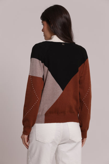 MAGLIA SCOLLO A V CON GIOCO DI ROMBI