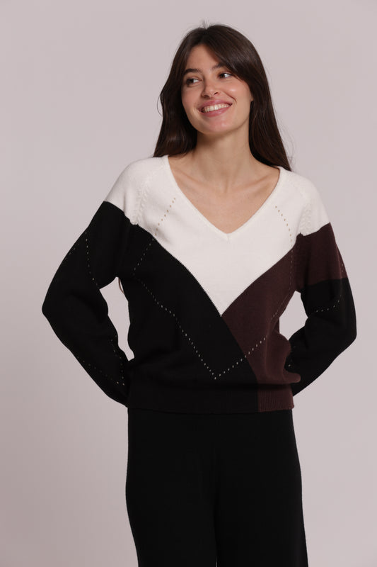 MAGLIA SCOLLO A V CON GIOCO DI ROMBI