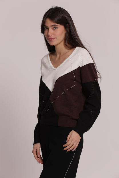 MAGLIA SCOLLO A V CON GIOCO DI ROMBI