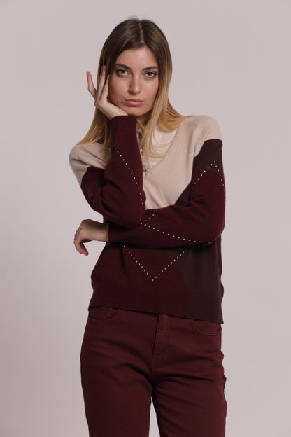 MAGLIA SCOLLO A V CON GIOCO DI ROMBI