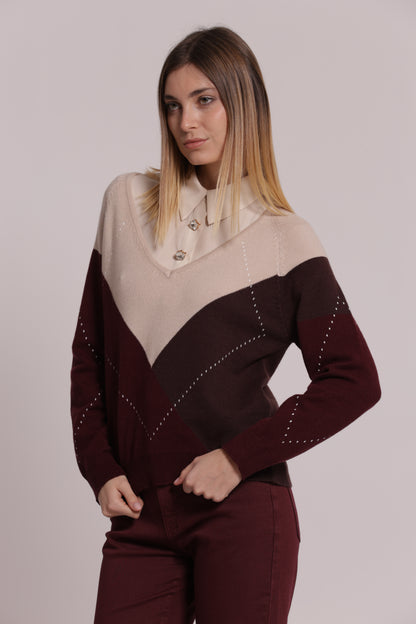 MAGLIA SCOLLO A V CON GIOCO DI ROMBI