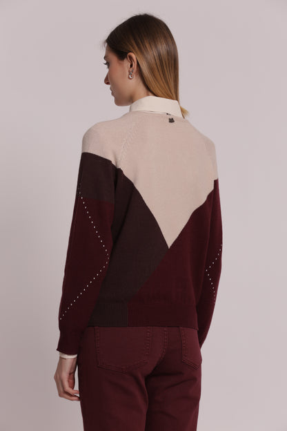 MAGLIA SCOLLO A V CON GIOCO DI ROMBI