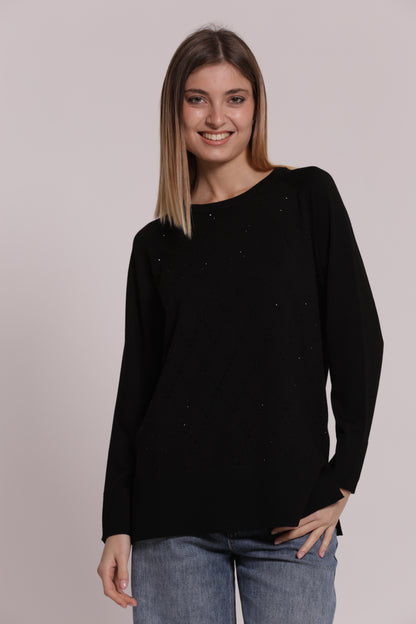 MAGLIA CON STRASS E COLLO REMOVIBILE