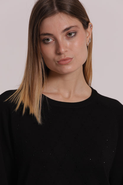 MAGLIA CON STRASS E COLLO REMOVIBILE