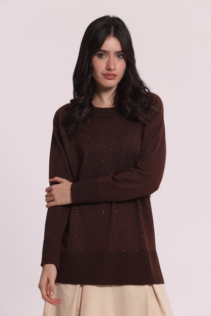 MAGLIA CON STRASS E COLLO REMOVIBILE