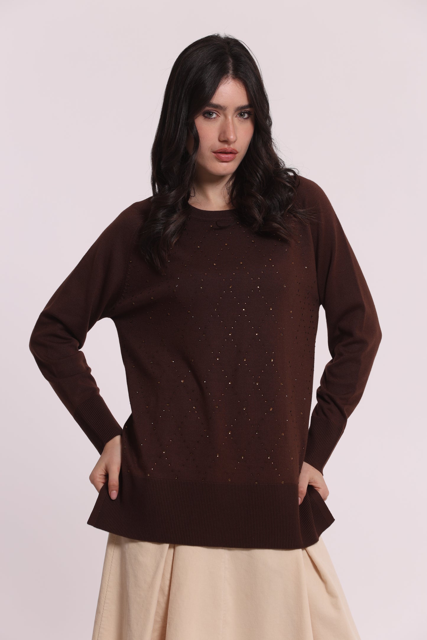 MAGLIA CON STRASS E COLLO REMOVIBILE