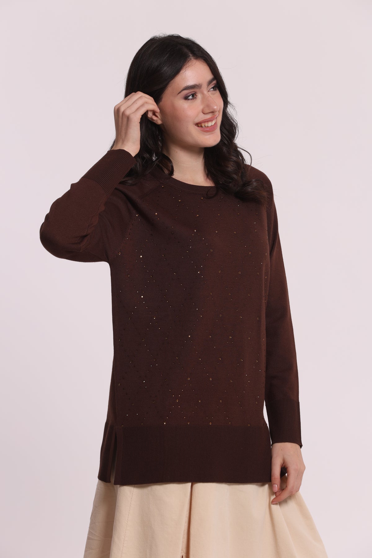 MAGLIA CON STRASS E COLLO REMOVIBILE