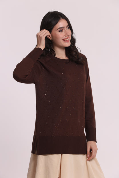 MAGLIA CON STRASS E COLLO REMOVIBILE