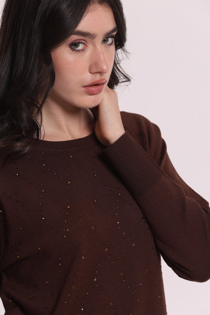 MAGLIA CON STRASS E COLLO REMOVIBILE