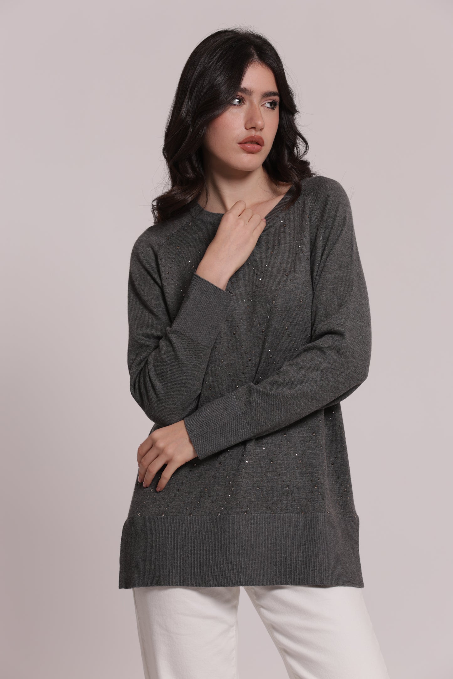 MAGLIA CON STRASS E COLLO REMOVIBILE